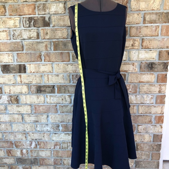 Calvin Klein Stretchy Tear Sleeveless A line Side Zipper Navy Belted Dress 8 - Picture 16 of 16